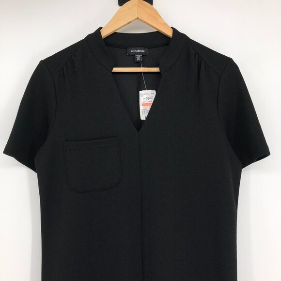Le Chateau Black  V-Neck Shift mini Dress Chest Pocket NWT women’s Small LBD - Picture 7 of 14